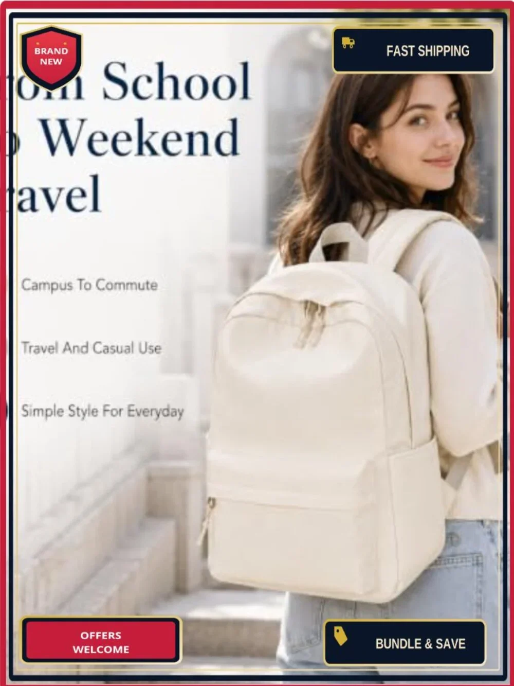 Laptop Backpack for Women Teens, School College Travel Daypack, Padded 15 inch